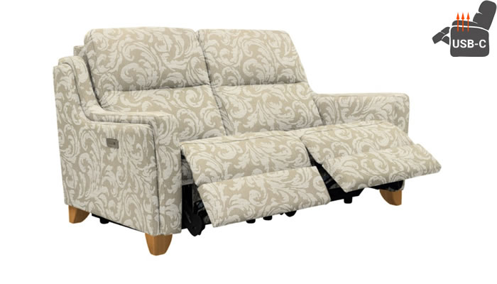 Parker Knoll Portland Recliner 2 Heated Seats USB Austen Oatmeal Teak Leg
